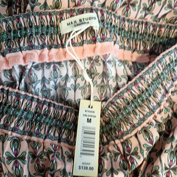 Max Studio Pleated Maxi Skirt Coral Print Size M NWT Flowy Boho Chic $138 - Picture 3 of 10